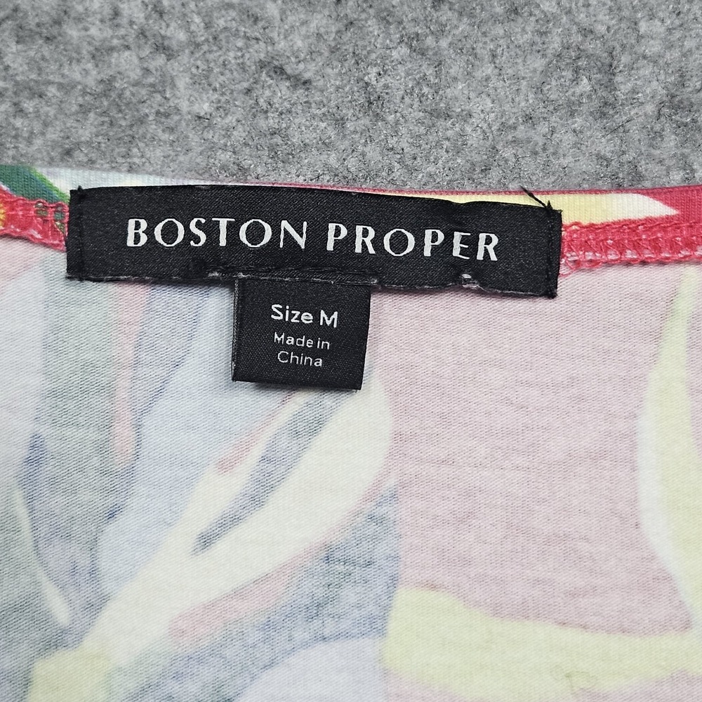 Boston Proper Shirt Womens Med Floral Tropical Stretch 3/4 Sleeve Pullover Top - Picture 2 of 9
